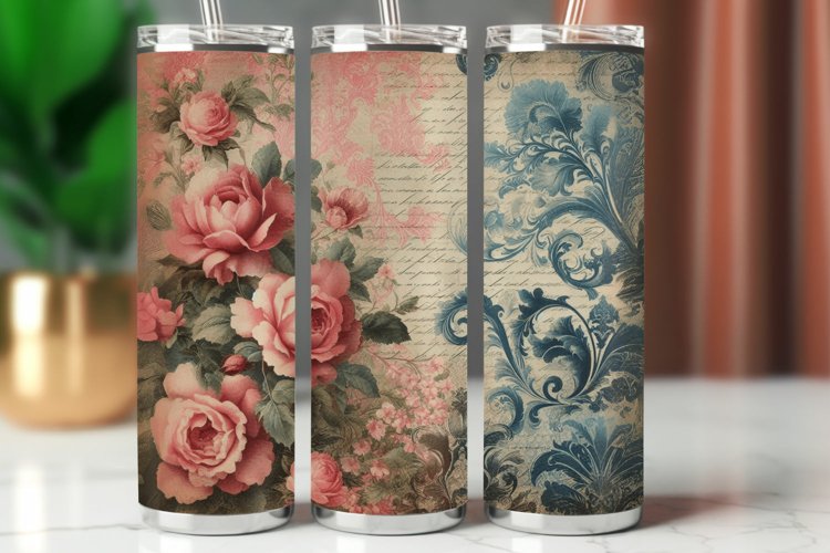 Valentine Tumbler Wrap 20 oz - vintage roses