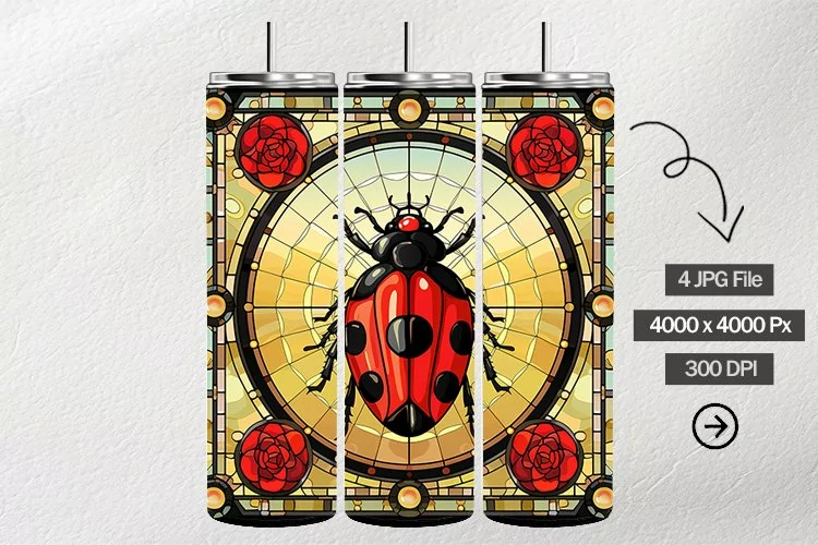 Ladybug Stained Glass Square Coaster - 04 Variations