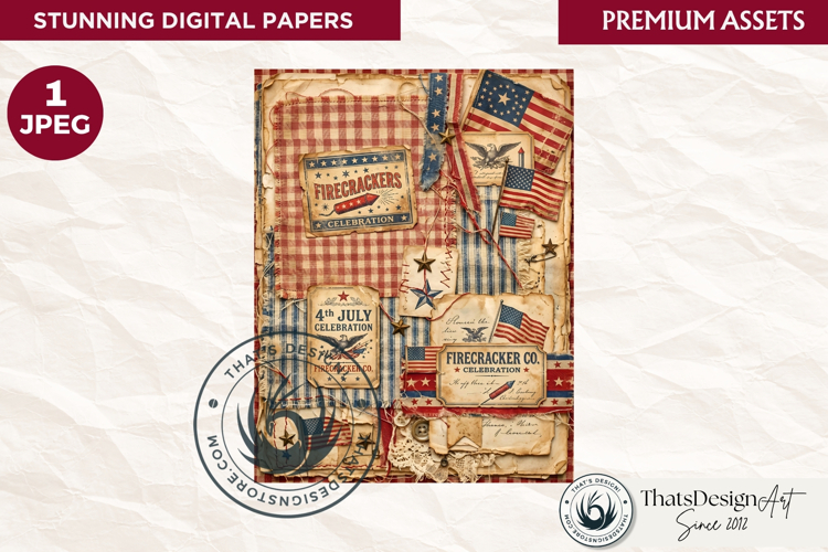 Vintage Patriotic 4th of July Junk Journal digital paper