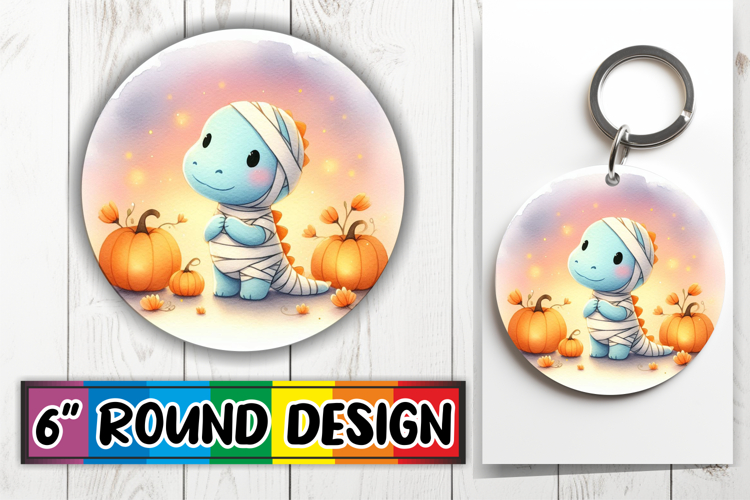 Cozy Circle Keychain Design PNG, Cute Dino