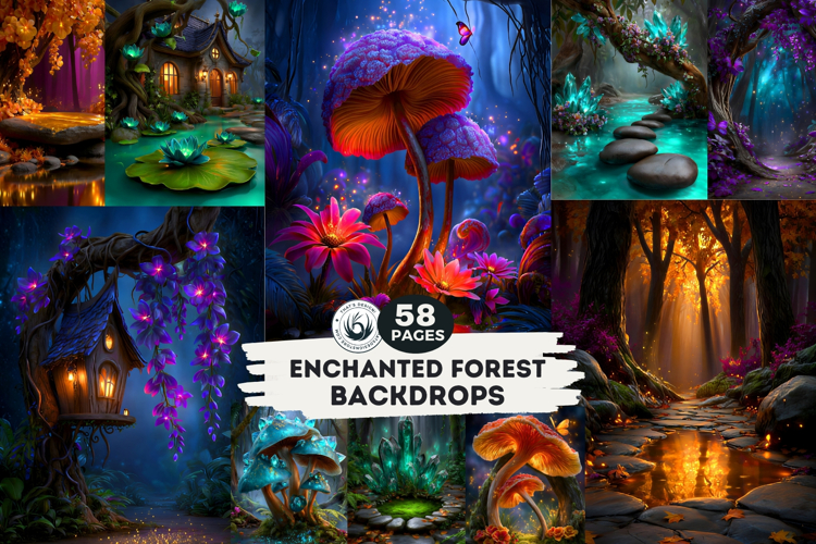 Enchanted Forest Fantasy Backdrop and Junk Journal Kit