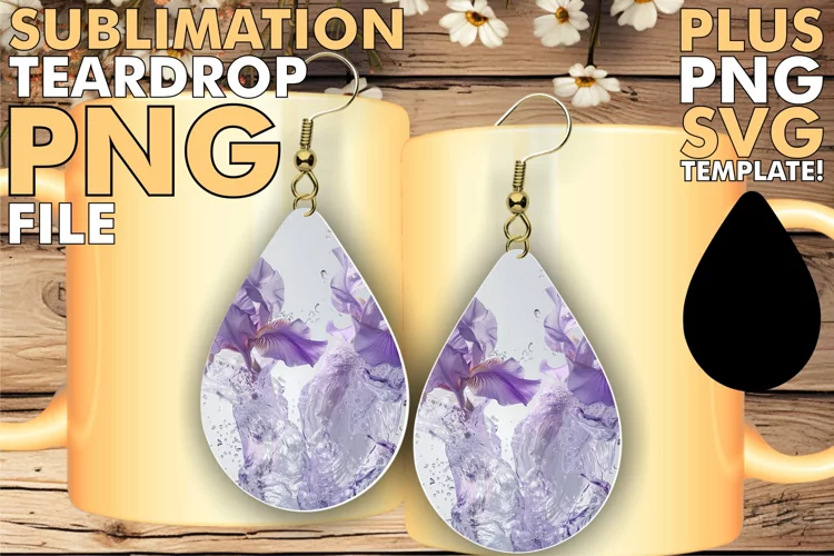 Aqua Serenity: Sublimation Teardrop Earrings Designs Art