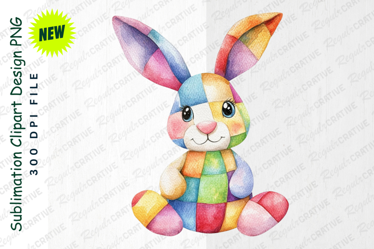 Watercolor Patchwork Bunny Clipart Illustration For PNG