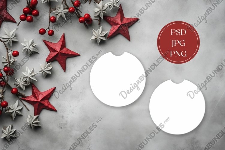 Christmas Car Coasters Mock Up Design, Round Coasters Mockup example image 1