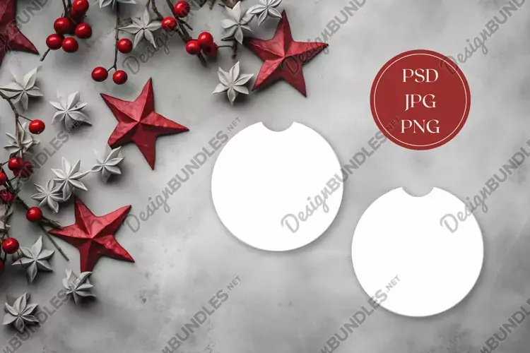 Christmas Car Coasters Mock Up Design, Round Coasters Mockup