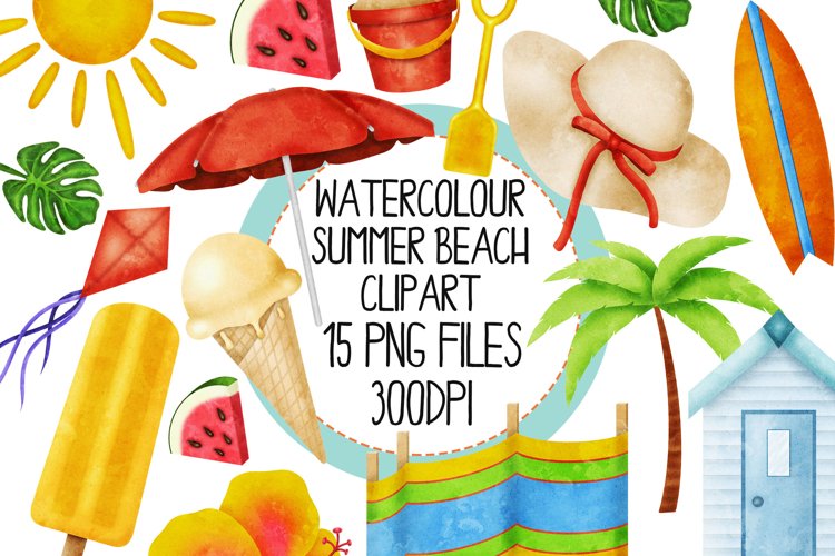 Watercolor Summer Beach Clip Art Set 1
