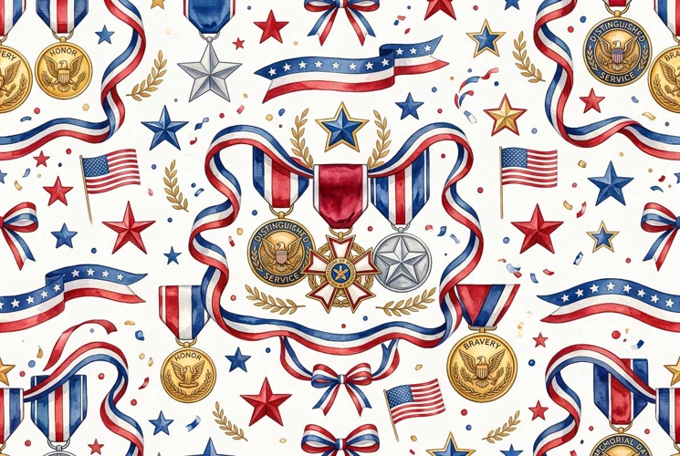 military medals stars and red white blue ribbons, Memorial D