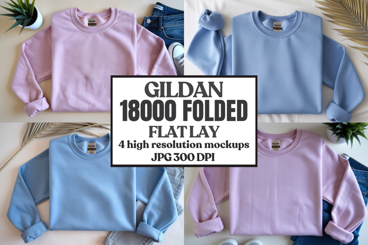 Gildan 18000 Sand Folded Flat Lay Mockups