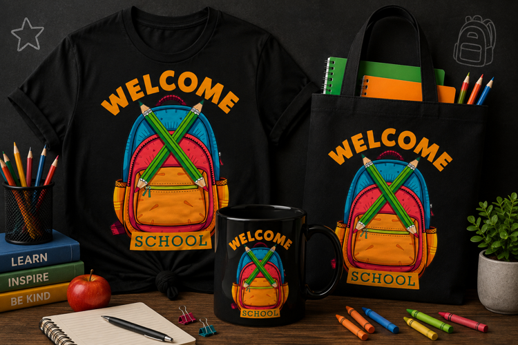 Welcome School Backpack PNG, Back to School Pencil Design