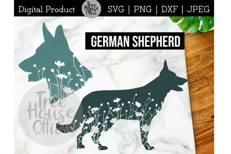 German Shepherd Dog Floral SVG, Cute Shepherd Flowers SVG example image 1