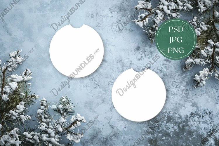 Christmas Car Coasters Mock Up, Coaster Mock Up Design example image 1