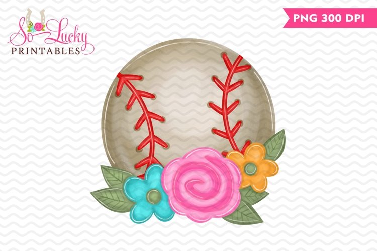 Baseball with Flowers sublimation design