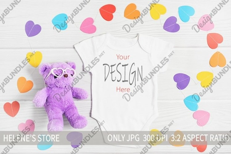 Valentines Day Baby Bodysuit Mockup, toddler shirt mock example image 1