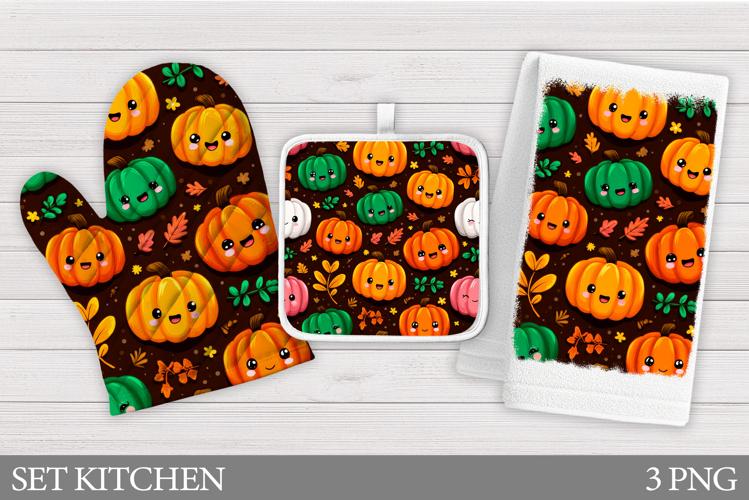 Cute Pumpkin Oven Mitt Design. Pumpkin Kitchen Towel