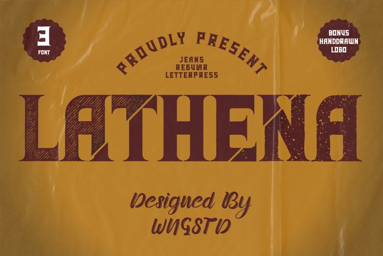 Lathena - letterpress, jeans, regular vintage font example image 1