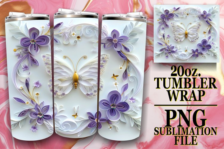 3D Spring Garden Tumbler Wrap - 20oz Butterfly Art