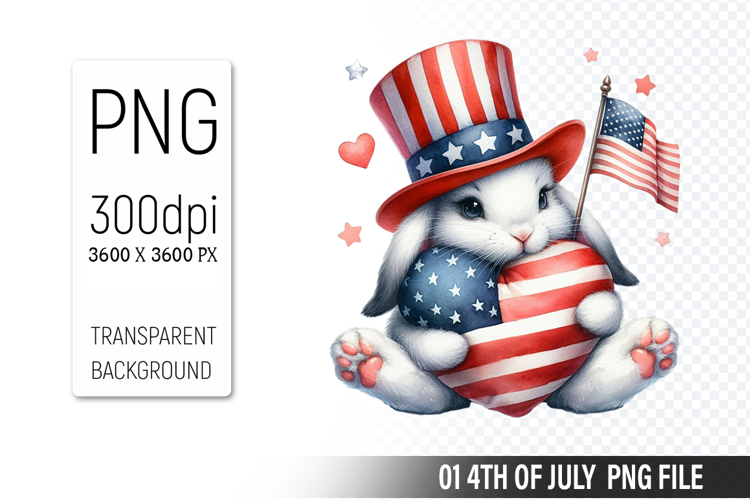 4th Of July Bunny Sublimation Clipart PNG Design
