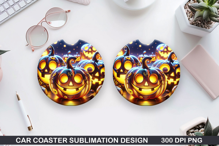 Pumpkins Car Coaster Sublimation| Halloween Coaster PNG