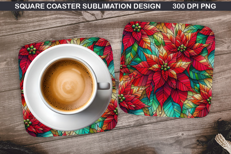 Poinsettias Coaster Sublimation, Christmas Coaster PNG