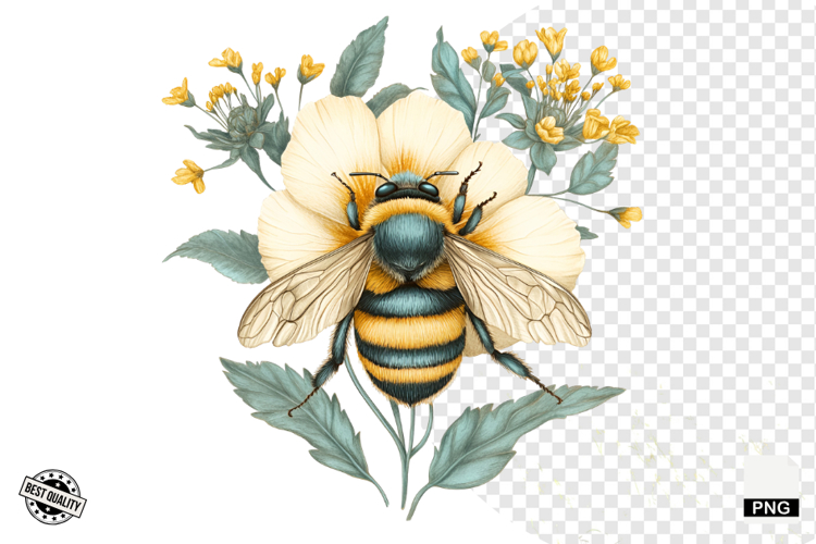 Summer Bees & Sunflowers PNG - Summer Clipart example image 1
