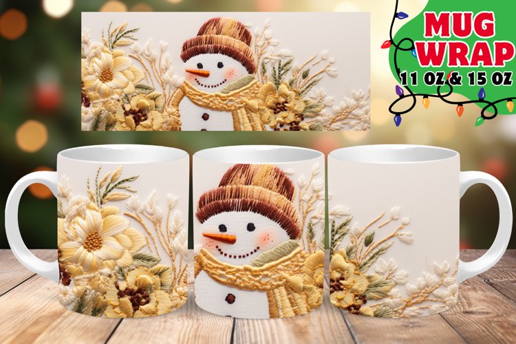 Snowman Christmas 3D Embroidered Harmony 15oz Mug Wrap example image 1