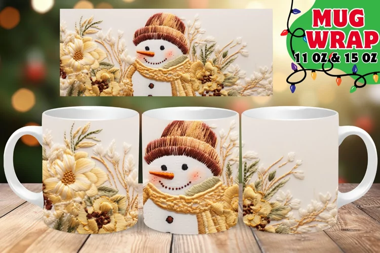 Snowman Christmas 3D Embroidered Harmony 15oz Mug Wrap
