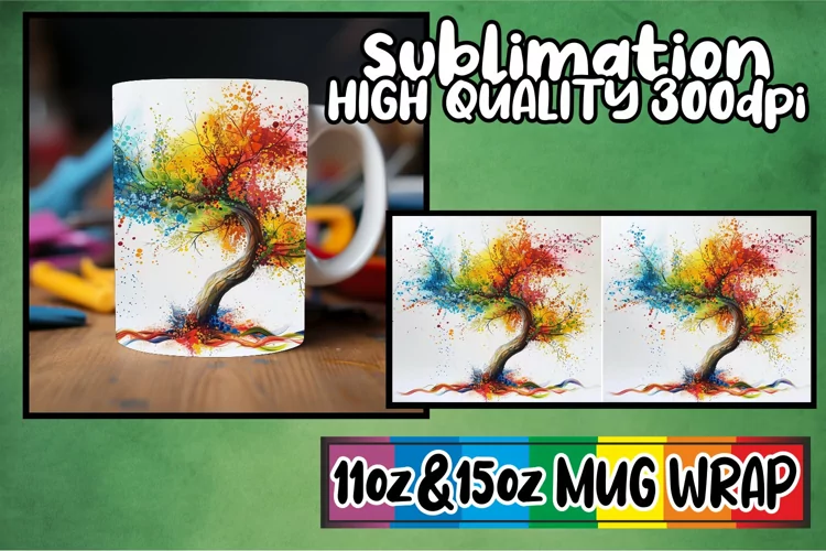 Rainbow Canopy Mug Sublimation Wrap - Spring Design