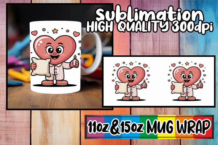 Happy hearts 11oz 15oz sublimation wrap, Valenines Heart example image 1