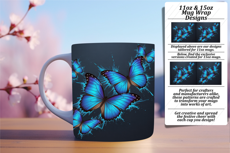 Glamorous 15oz Mug Wrap Png Artwork , Butterfly