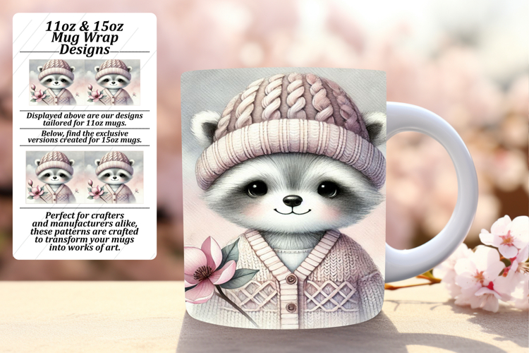 Chic 15oz Mug Wrap Png Design , Cute Animals