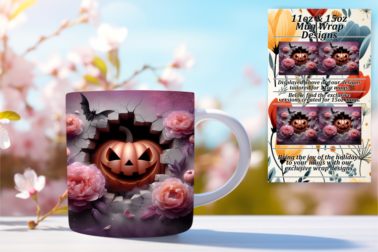 Sweet 15oz Mug Wrap Png Design , 3D Pumpkin