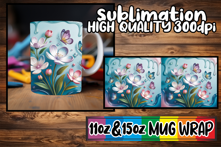 Joyful journeys 11oz 15oz mug wrap, 3D Flowers