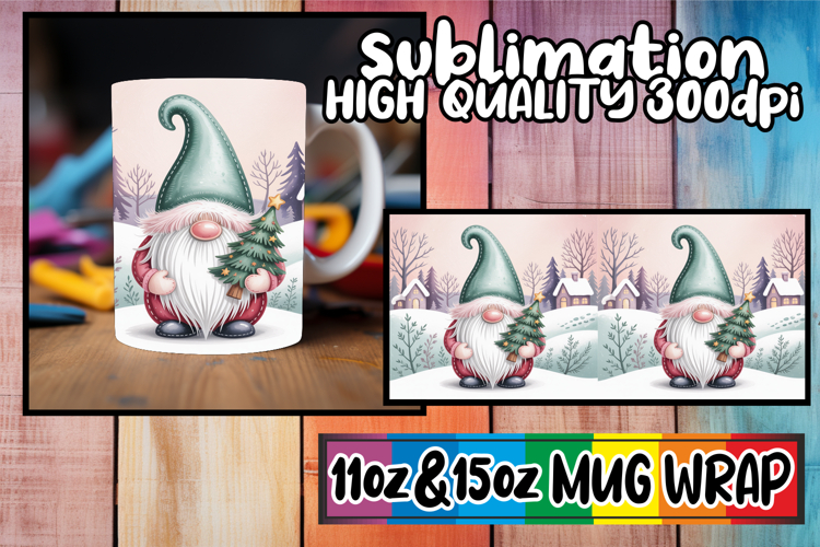 Cheerful skies 11oz 15oz sublimation wrap, Gnomes
