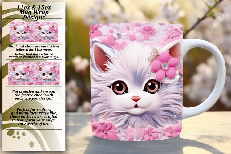 Dynamic Cat Artistry: Colorful 3D Mug Wrap example image 1