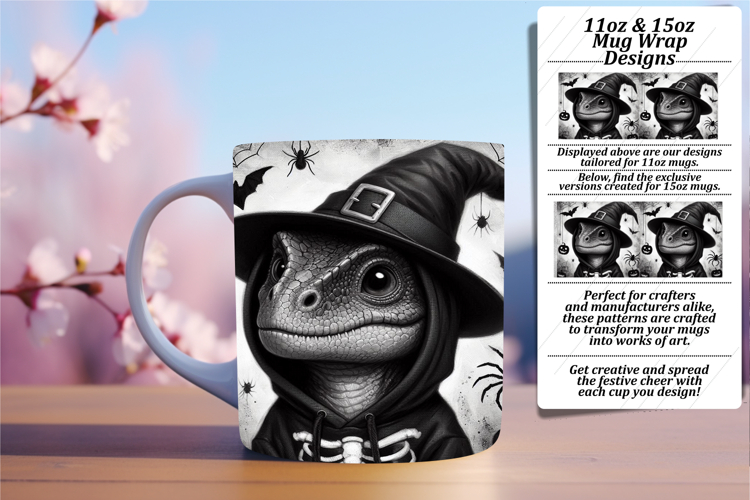 Unique 15oz Mug Wrap Png Design , Halloween Dino