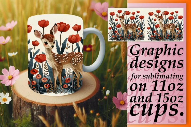 Deer Mug Wrap Sublimation Watercolor Design