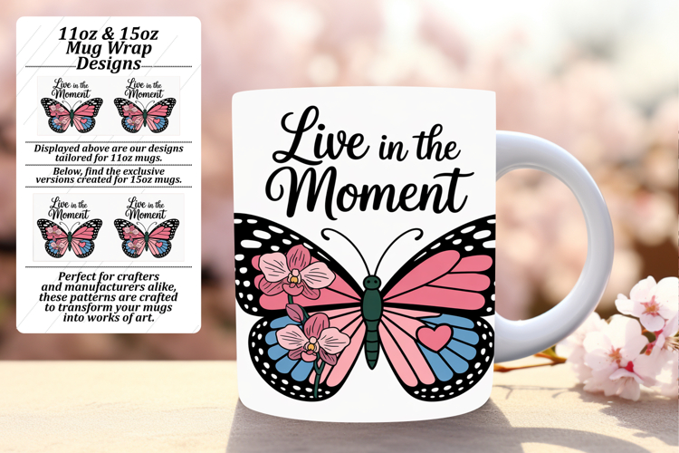 Elegant 11oz Mug Wrap Png Template , Butterfly