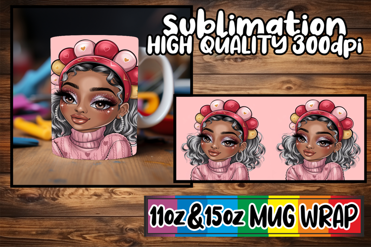 Radiant moments sublimation 11oz 15oz mug wrap, Afro Girl