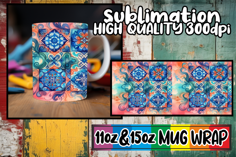 Splendid days sublimation mug wrap, Watercolor Pattern