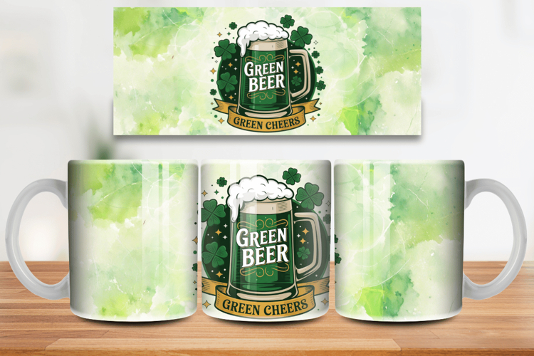 Green Beer Green Cheers Mug Wrap PNG Sublimation Design