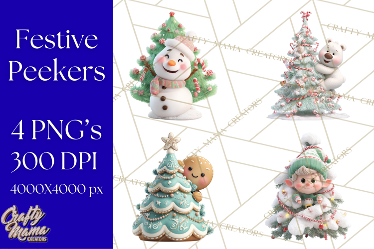 Christmas Tree Clipart PNG Cute Characters for Holiday Craft