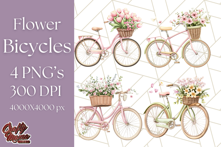 Bicycle with Flowers PNG, Pastel Spring Floral Bike Clipart