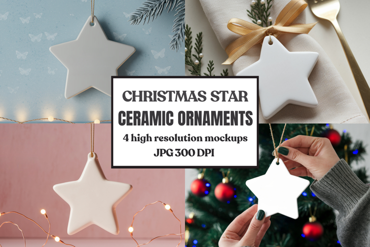 Christmas Star Ceramic Ornaments Mockup