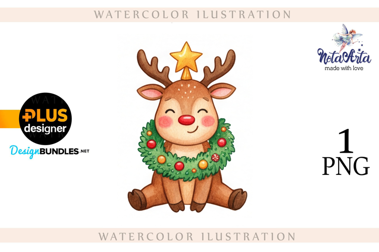 Christmas deer watercolor illustration