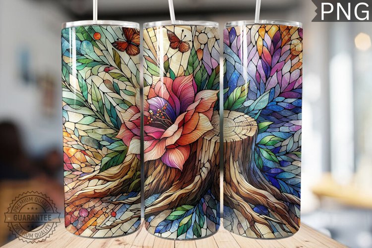 Watercolor Flower Wooden Stump Tumbler - High Quality 3Dpi example image 1