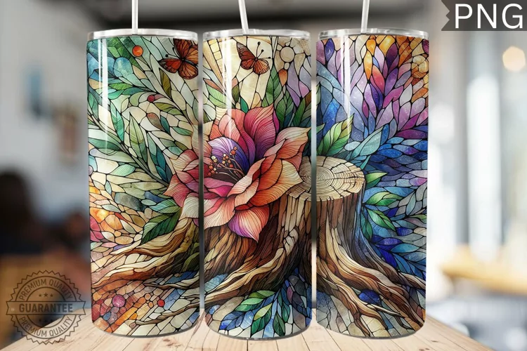 Watercolor Flower Wooden Stump Tumbler - High Quality 3Dpi