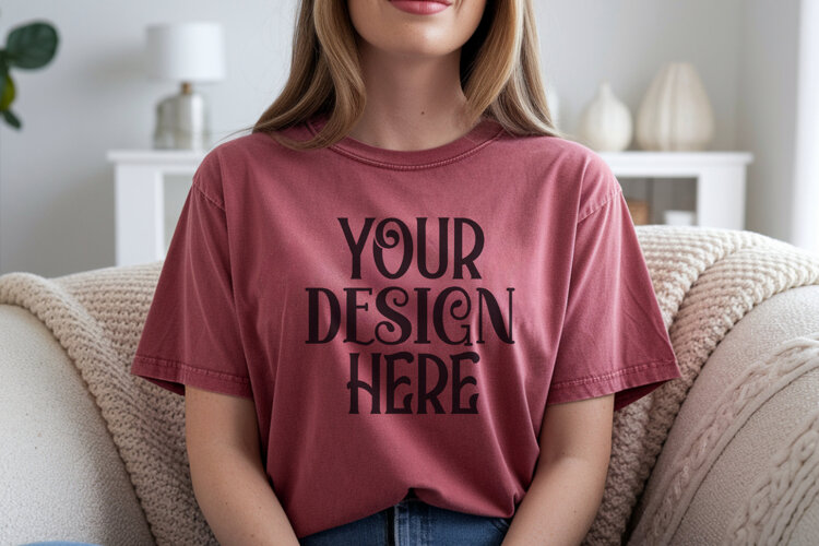 Crimson Comfort Colors 1717 T-shirt Mockups,1717 Mockups example image 1