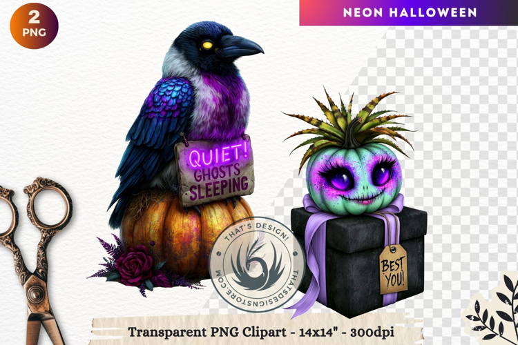 Neon Halloween Character Clipart Spooky Kawaii