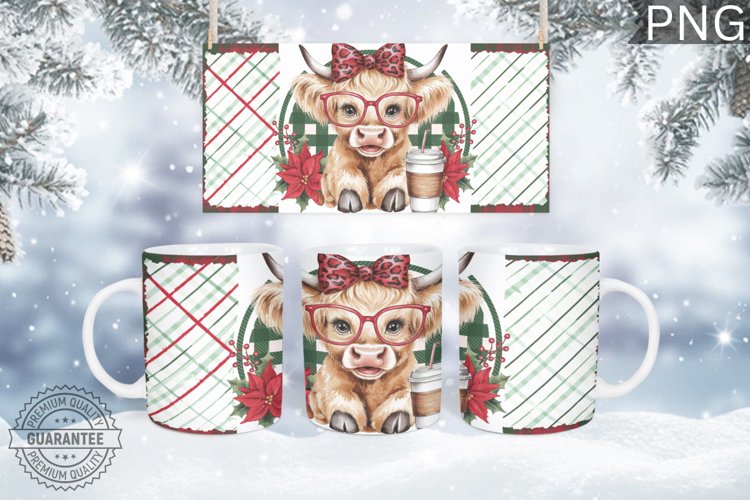 Christmas Mug Wrap Design-Christmas Highland Cow Sublimation