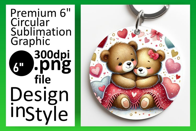 Lovely Circle PNG for Sublimation , Valentine Bear